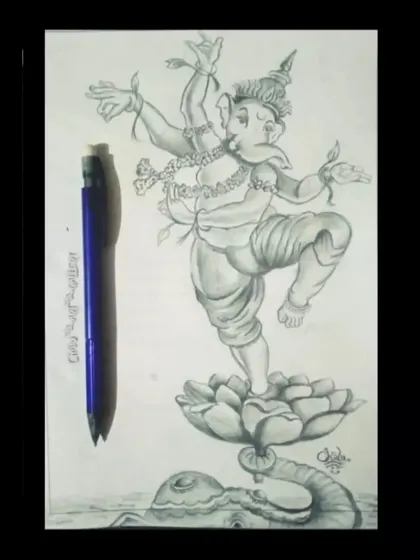 A small pencil sketch of Lord Ganesha in a dancing pose. Even simple drawings like this can capture the joyful and divine spirit of the deity.