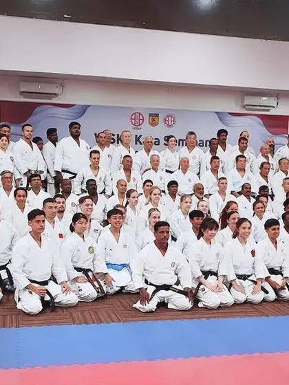 A group photo with martial artists from all over the world at the WSKF International Seminar in Indonesia. It is an honor to be part of this global karate family.