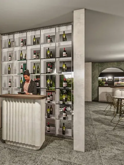 A render of the bar display, showcasing the play of light and reflection to create a happy illusion.