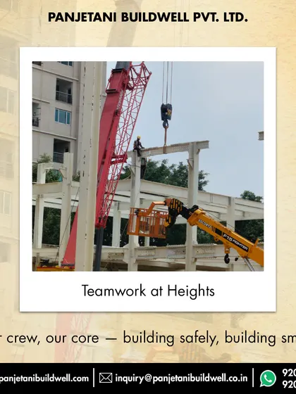 Teamwork at heights is the core of our success. Our crew works in coordination, using multiple cranes and lifts to build smart and build safely on the DLF Gurugram project.