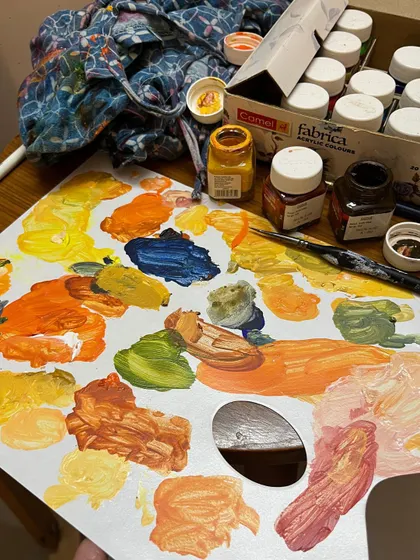 A colourful mess on my palette. This is where the magic begins, mixing colours and preparing to bring an idea to life.
