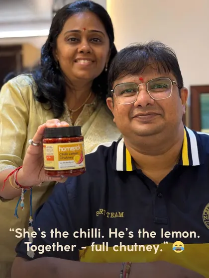 She's the chilli, he's the lemon. Together, they are full chutney. We love seeing the fun and joy our pickles bring to your family gatherings.