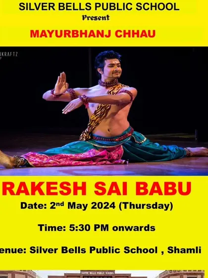 The poster for a lecture and demonstration of Mayurbhanj Chhau at Silver Bells Public School. These sessions are designed to be both educational and inspiring.