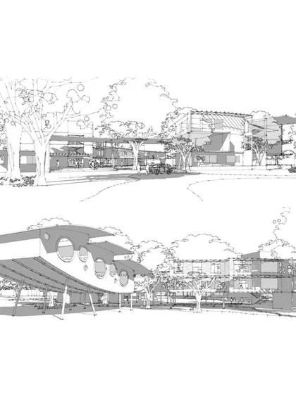 Further design explorations for the institute, showing how elevated structures and open pavilions could create a campus that breathes.