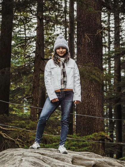 A portrait of me bundled up against the cold in Manali, ready to explore the snowy landscapes.