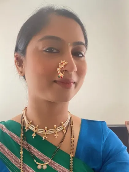 Our customer Bhavna looking beautiful in a traditional Maharashtrian look with our Ilkal saree. The nath and jewelry complete the look perfectly.