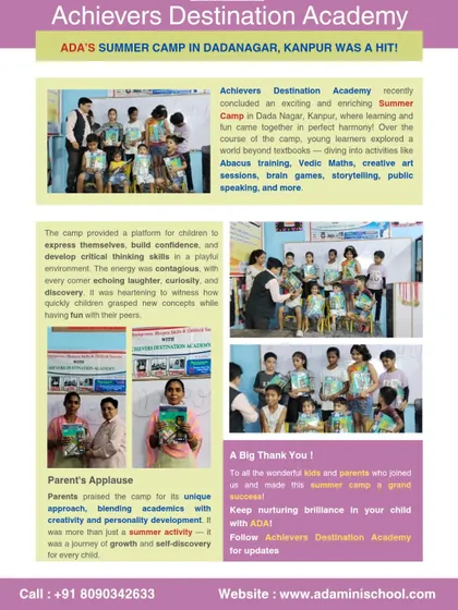 This newsletter from our Dadanagar, Kanpur summer camp highlights the blend of academics with creativity and personality development. We are proud to offer a journey of growth and self-discovery for every child.