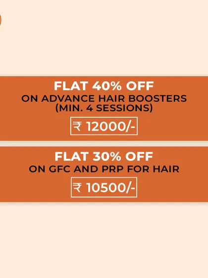 We offer special packages for our most popular hair restoration treatments. This includes flat discounts on our Advanced Hair Boosters and GFC/PRP for hair, making consistent treatment more accessible.