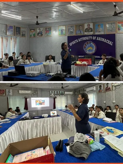 Our facilitators lead a session for U-13 girls in Itanagar. These workshops provide valuable insights into how menstruation affects performance and the importance of mental health for young athletes.