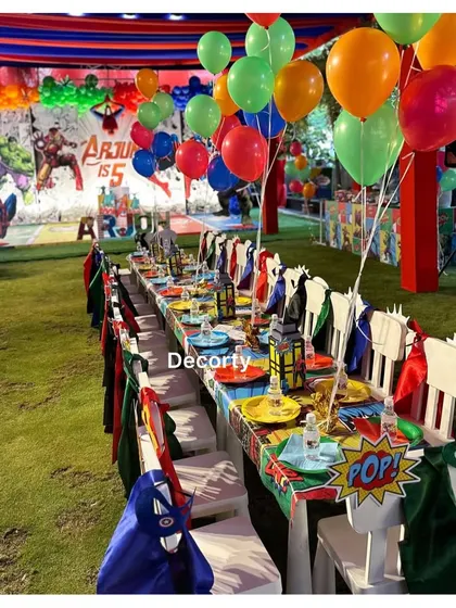 A duplicate shot of the amazing superhero-themed kids' table, where every child gets to be a hero.