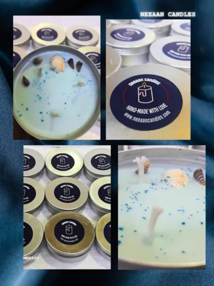 Bring the ocean to your space with our handcrafted seashell tin candles, poured with love and a hint of blue magic.