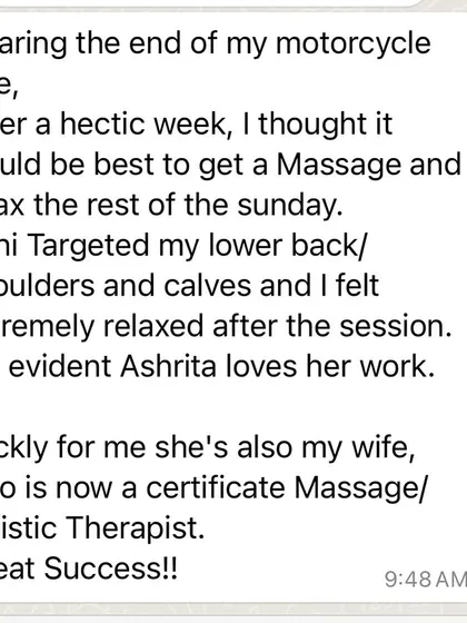 My husband's review of his session. He notes how I targeted his lower back, shoulders, and calves, leaving him feeling extremely relaxed.
