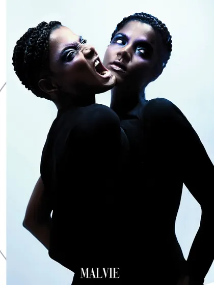 A surreal, conceptual shot for Malvie Magazine. We used reflections and post-production to create this "two-faced" illusion.
