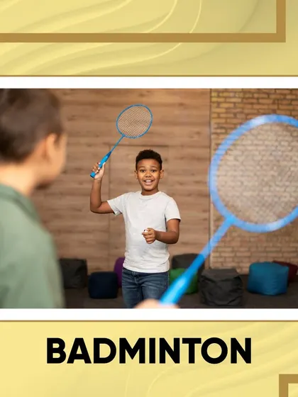 A young boy enjoying a game of badminton in our indoor facility. It's a perfect sport for kids to develop agility and have fun.