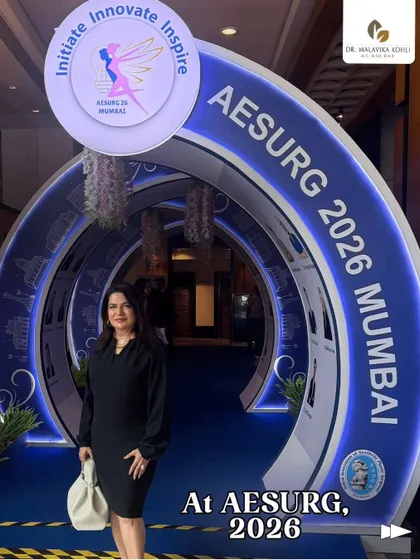 At the entrance of the AESURG 2026 conference. These events are crucial for discussing complex topics like periorbital rejuvenation and ensuring the highest standards of safety and efficacy in treating the delicate under-eye area.