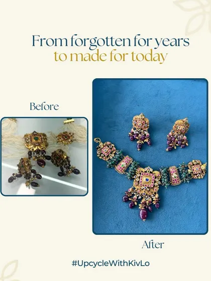 From forgotten for years to made for today. This old kundan set had worn out stones, so we redid the kundan, added emeralds and rubies, and created a vibrant, heritage-style necklace that looks brand new.