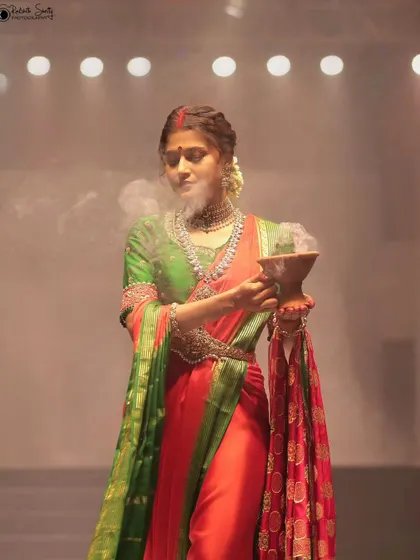 I love creating atmospheric and conceptual shots like this one from the NAVATAAR Fashion Show. The use of smoke and dramatic lighting adds a layer of tradition and mystique to this beautiful ethnic attire.