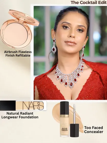 The Cocktail Edit: Here are the base products I used for this look. NARS foundation and Too Faced concealer create a radiant, long-lasting canvas.