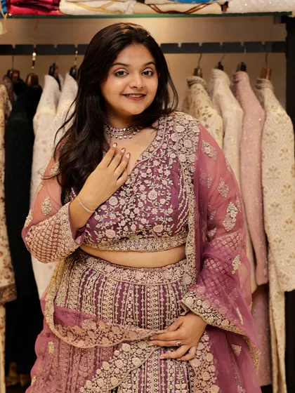 Wrapped in dreamy net and crafted with intricate love. This pink lehenga showcases the dazzling details that make my rental outfits special.