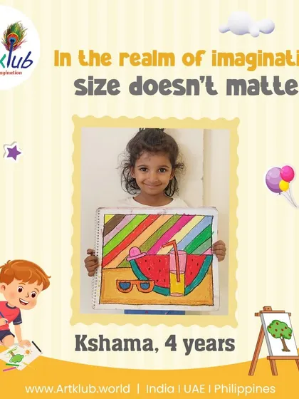 In the realm of imagination, size doesn't matter, as 4-year-old Kshama shows with her vibrant watermelon drink still life.