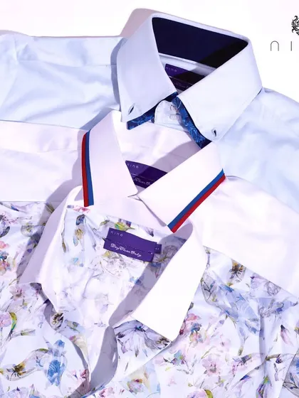 A trio of our favorite shirt designs, including a classic white, a modern striped collar, and a beautiful floral print.
