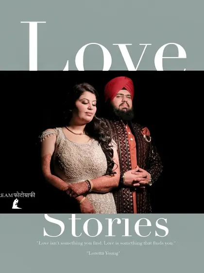 A poster-style image of Harleen and Karan, titled 'Love Stories', capturing their strong bond.