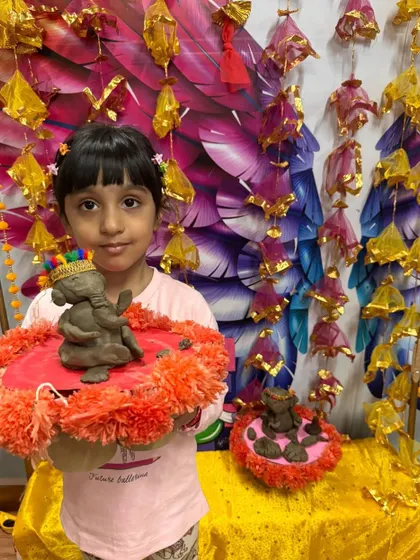 This student created a lovely Ganesha idol, showcasing her sculpting skills in our festive workshop.