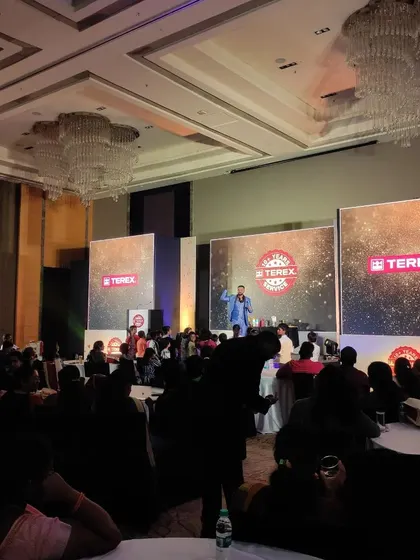 Another angle of my performance for Terex, showing the full scope of the stage and audience setup in the grand ballroom.