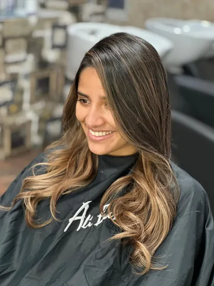 The final look is a beautiful, warm, and dimensional balayage.