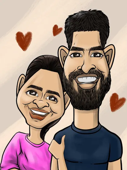 A sweet digital couple caricature, perfect for an anniversary or Valentine's Day gift.
