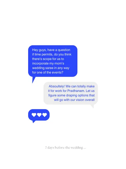 A screenshot of the conversation that started it all, just 7 days before the wedding. This is how we make heirloom magic happen, even at the last minute.