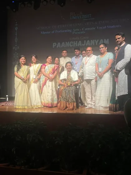 On stage at Reva University after being invited as the chief guest for their 'Paanchajanyam' event. It is always a pleasure to support student initiatives in performing arts.