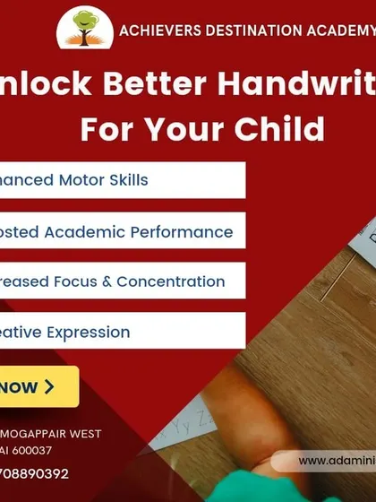 Our handwriting classes in Mogappair West, Chennai, are designed to unlock your child's potential. We focus on improving motor skills, boosting academic performance, and increasing concentration through structured, engaging lessons.