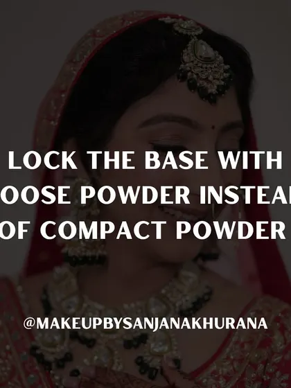 To make your makeup last all day, always lock your base with a loose powder. It sets the makeup without adding texture or weight, unlike some compact powders.