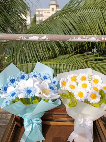 Two custom bouquets side-by-side, showing different color schemes.