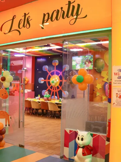 The entrance to my private party hall, decorated and ready to welcome guests for an exclusive celebration.