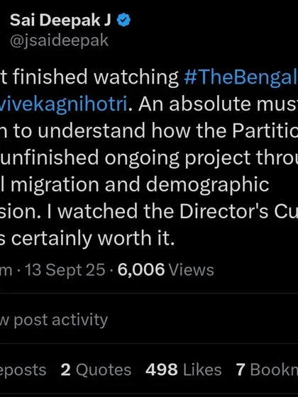 My thoughts after watching 'The Bengal Files'. It is a must-watch to understand how the Partition is not a finished event but an ongoing project of demographic inversion through illegal migration.