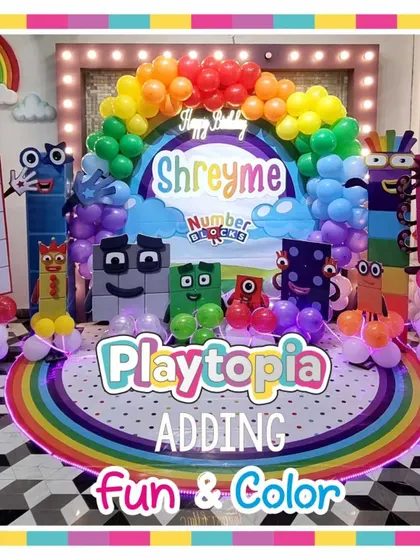 Learning is fun with a Numberblocks party! We created this colorful and educational theme with a rainbow balloon arch and all the favorite Numberblock characters.