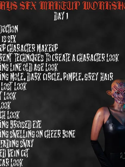 A detailed breakdown of what you will learn on Day 1 of my SFX workshop. We cover foundational skills like character makeup, aging, scratches, and bruises.
