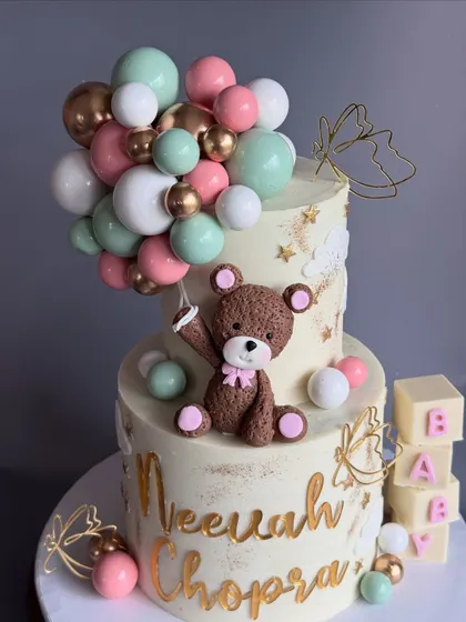 Another angle of the beautiful naming ceremony cake. This was a 3kg eggless Chocolate-Dulce de leche cake.