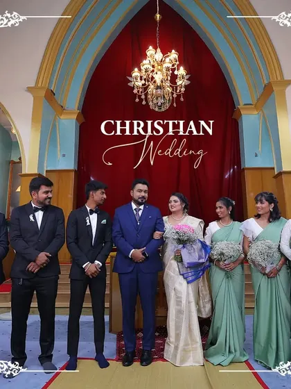 The happy couple with their bridesmaids and groomsmen at the altar, a beautiful portrait from a Christian wedding I planned.