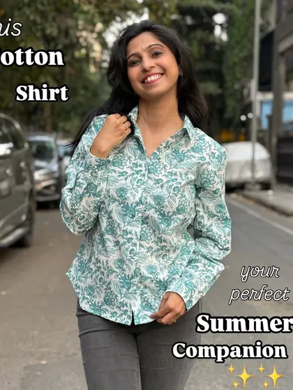 This cotton shirt is your perfect summer companion. The beautiful green paisley print on white cotton is both fresh and elegant.