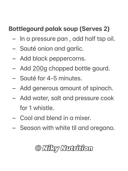 Here is the simple recipe for my bottlegourd and palak soup. It's made with basic ingredients and cooked in a pressure cooker for convenience.