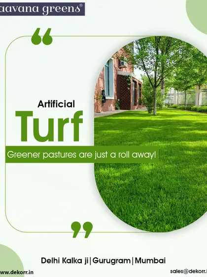 Greener pastures are just a roll away. This image shows a beautiful, expansive lawn created with our artificial turf, which stays perfectly green all year long.