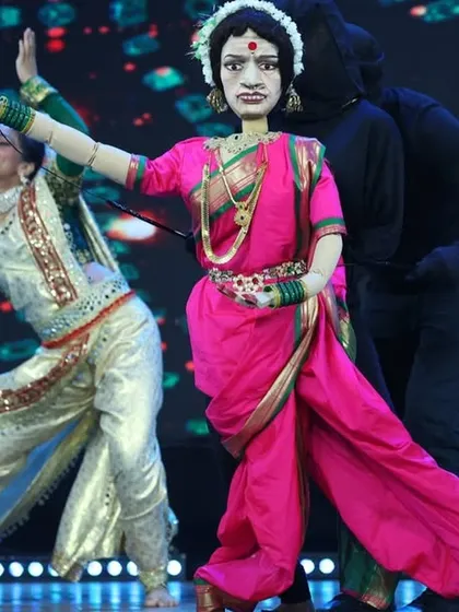 This life-sized puppet, designed to perform a classical Indian dance, was a highlight of our "Ardhavatrao 100 Not Out" show. The intricate movements were operated by our skilled puppeteers.