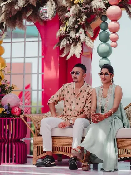 A quirky and colorful Mehendi or Sangeet setup with pop-art inspired performers. We love capturing the unique and creative themes of modern Indian weddings.