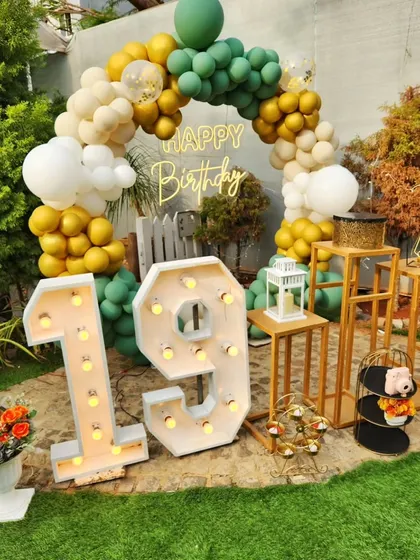 A closer view of the 19th birthday setup, highlighting the props and details.