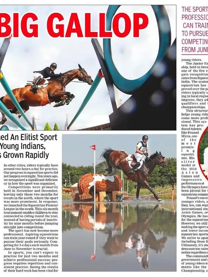 "From fringe to frontline." We are proud to be featured in this article highlighting the rapid growth of equestrian sport in India and the journey from an elitist pastime to a sport of opportunity for young, dedicated riders.