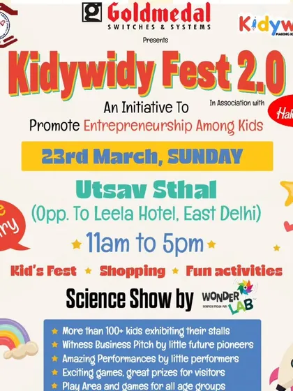 Welcome to KidyWidy Fest 2.0, our flagship kids' entrepreneurship carnival in Delhi. This event is a complete family experience, featuring over 100 kid-run stalls, exciting shopping, hands-on fun activities, and even a mind-blowing science show.