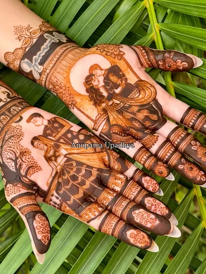 This is one of my favorite Karwa Chauth designs, capturing that romantic moment between a couple. I love creating these personalized scenes for my clients in Panchkula and Chandigarh.